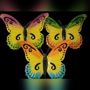 3Pc Butterfly Metal Wall Art Indoor/outdoor Decor Colorful Summer Spring Garden